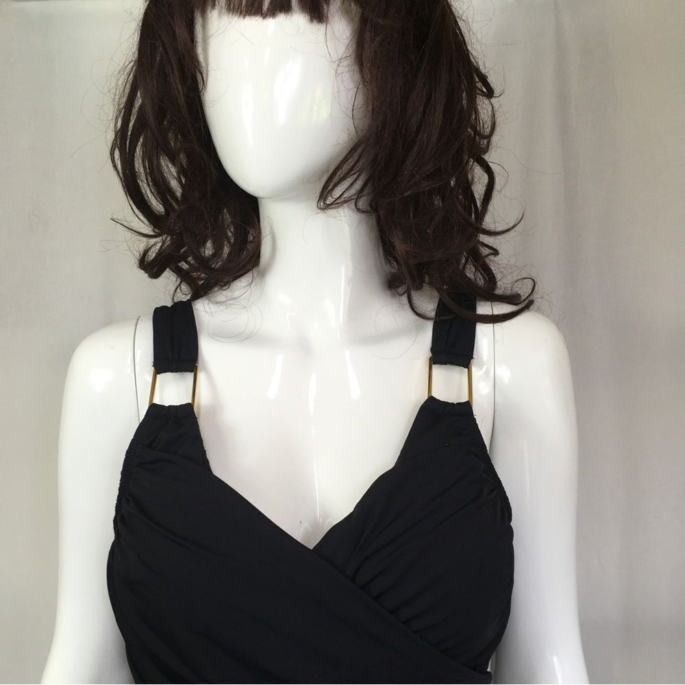 NEW SPANX Whittle Waistline Drape Swim Dress Baysude Black One Piece Swim 10 - Picture 7 of 8